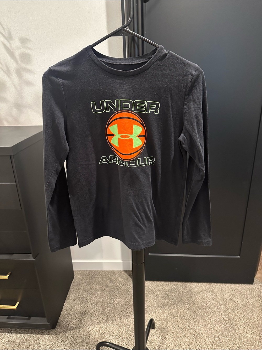 Under Armour Black Long-Sleeve Tee with Orange & Neon Green Logo